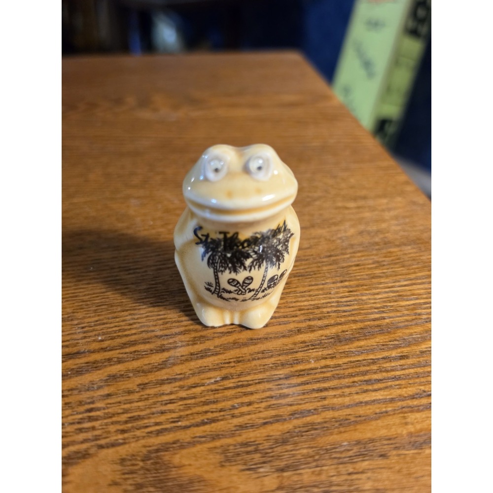 Vintage Brown FROG Toothpick Holder ‎ Retro Kitschy Souvenir Palm Tree